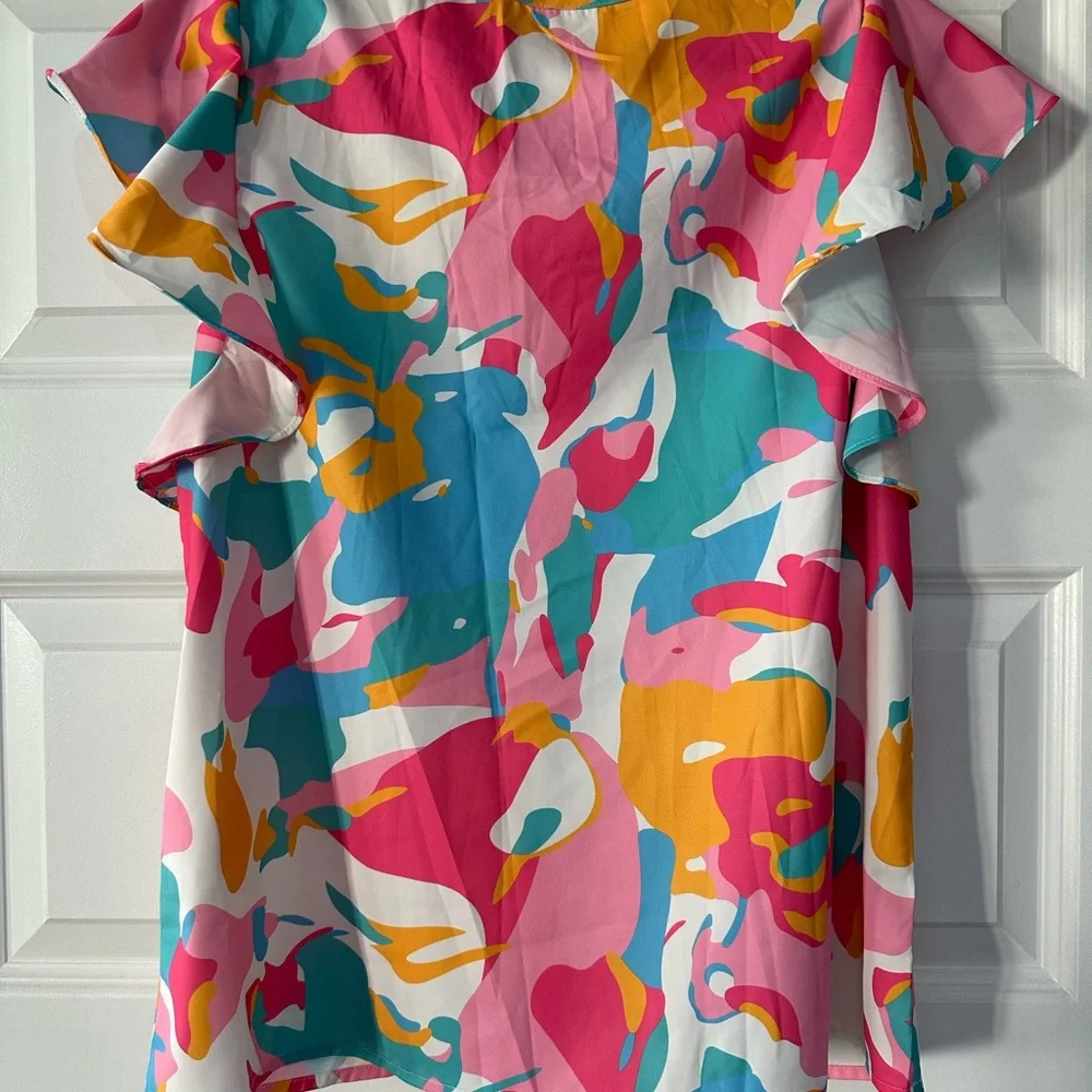 Colorful Abstract Ruffle Dress - Picture 2 of 2
